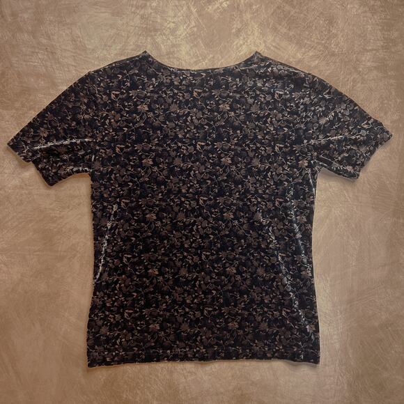 NWB Casuals Vintage Floral Vine Velour Shirt Short Sleeve Women's M Fairy Grunge - Picture 2 of 5